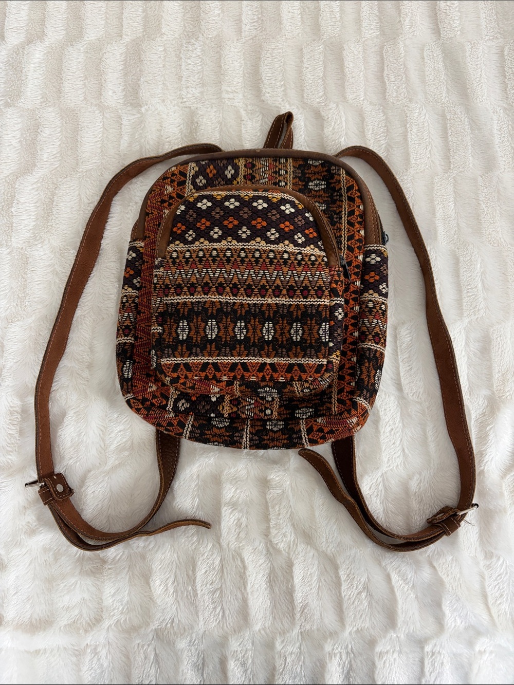 Boho Patterned Brown Woven Backpack